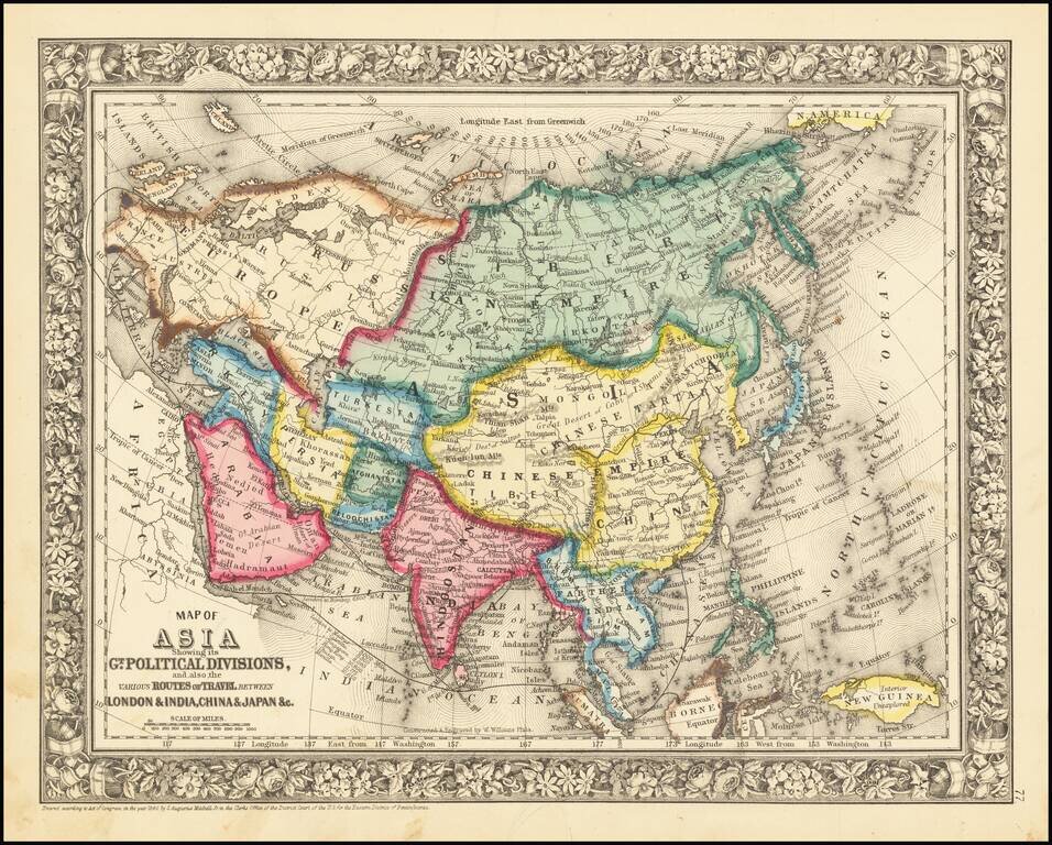 Map of Asia Showing its Gt. Political Divisions and...Routes of Trade between London & India, China, Japan &c.