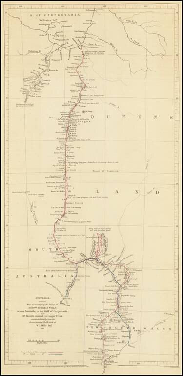 Map to accompany the Diary of Messrs. Burke & Wills, across Australia to the Gulf of Carpentaria; also:  Mr. Howitt's Journal to Cooper Creek, constructed chiefly from the Observations & Field-book of W.I. Wills, Esqr. 1861