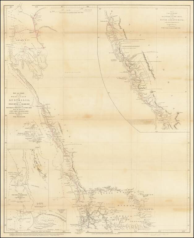 Map and Chart of the West Coast of Australia; from Swan River to Shark Bay including Houtman's Abrolhos and Port Grey from the Surveys of Capts. Grey, Wickham, King and from other Official Documents by John Arrowsmith