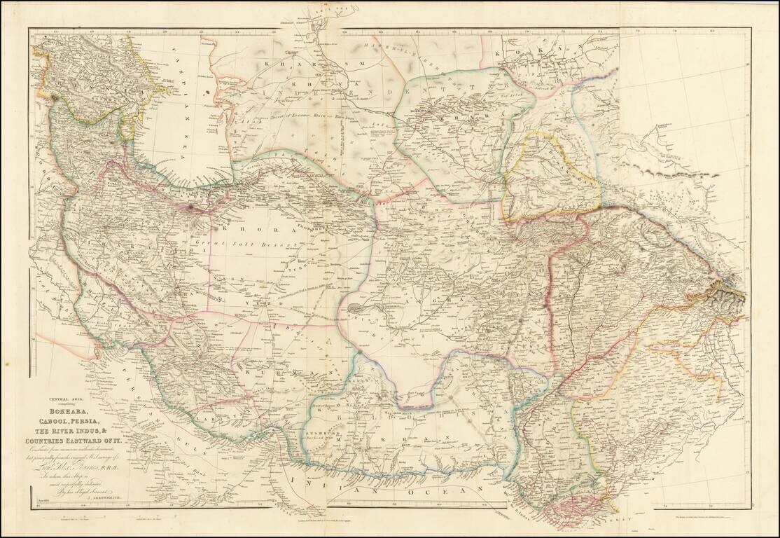 Central Asia; comprising Bokhara, Cabool, Persia, The River Indus, & Countries Eastward of it.  Constructed from numerous authentic documents, but principally from the original M.S. Surveys of Lieut Alexr. Burnes, F.R.S. . . . June 1834.