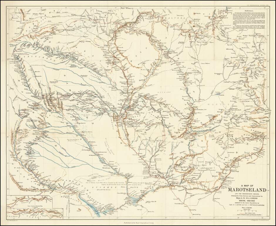 A map of Marotseland and the Neighbouring Regions, Principally from the Surveys and Explorations by Major A. St. Hill Gibbons 1895-96, 1898-1900