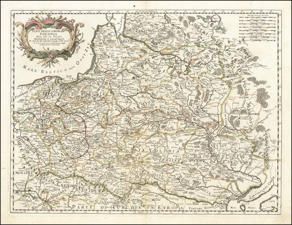 Stati Della Corona Di Polonia Divisa nelle sue Principali Provincie, e Palatinati Da Guglielmo Sansone Geografo del Re Christmo. E di nuovo data in luce da Gio: Giacomo Rossi, in Roma, alla Pace, l'Anno 1678