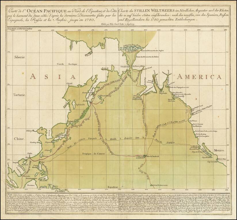 Carte de l'Ocean Pacifique au Nord de l'Equateur d'Apres les dernieres Decourvertes faits par les Espagnols, les Russes et les Anglois, jusqu'en 1780.