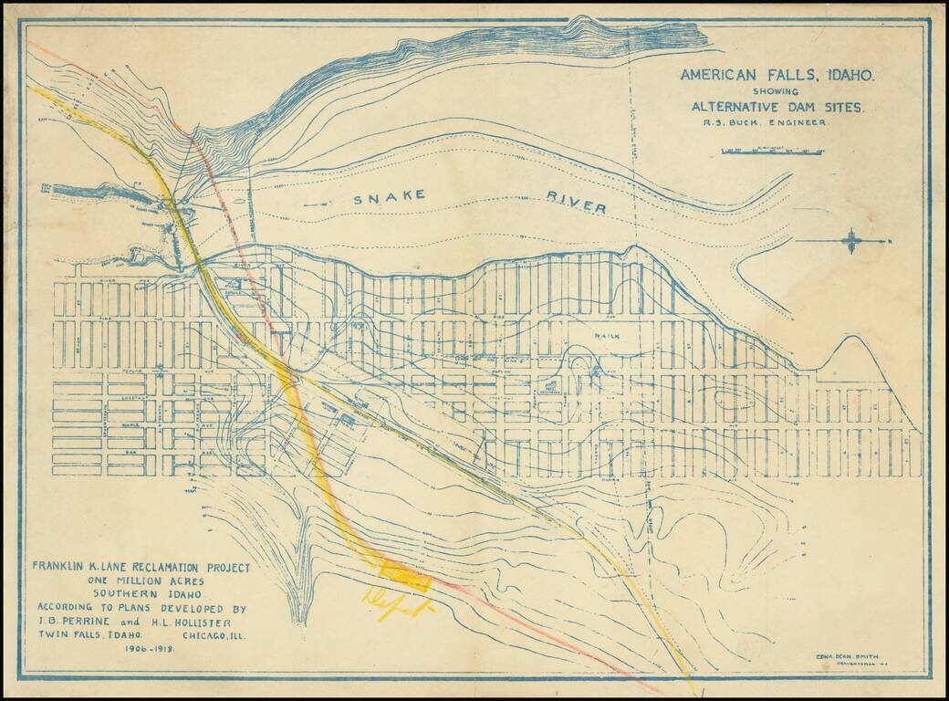 American Falls, Idaho.  Showing Alternative Dam Sites.  R.S. Buck, Engineer.