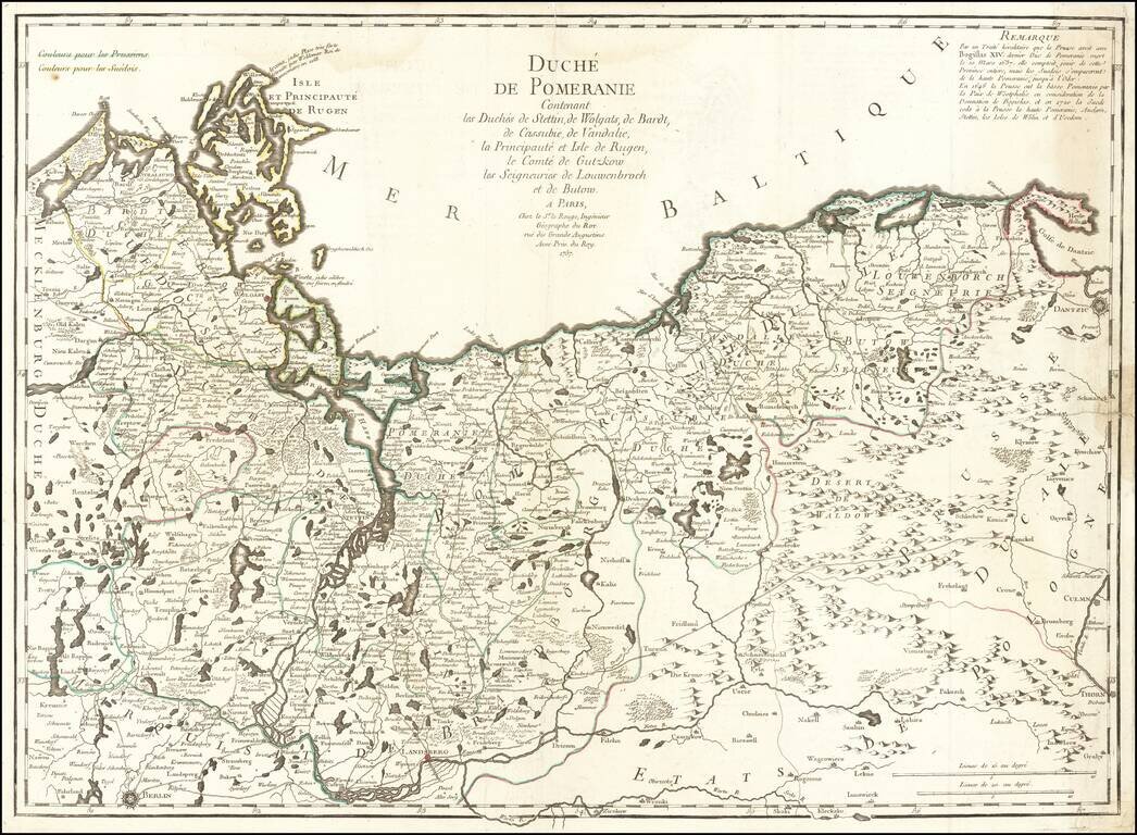 Duche de Pomeranie Contenant les Duches de Stettin, de Wolgats, de Bardt, de Cassubie, de Vandalie, la Princpaute et Isle de Rugen, le Comte de Gutzko les Seigneeuries de Lowenbroch et Butow . . . 1757