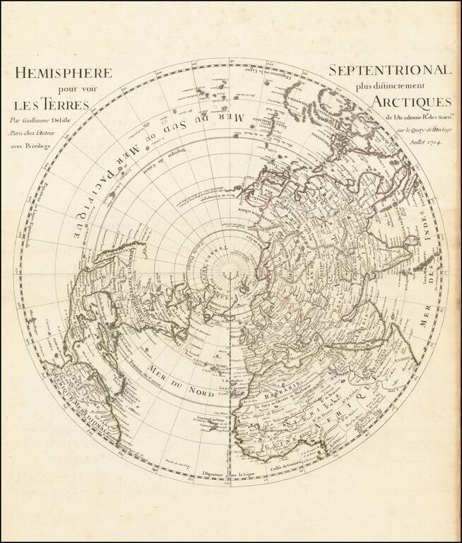 Hemisphere Septentrional pour voir plus distinctement Les Terres Arctiques . . .  1714