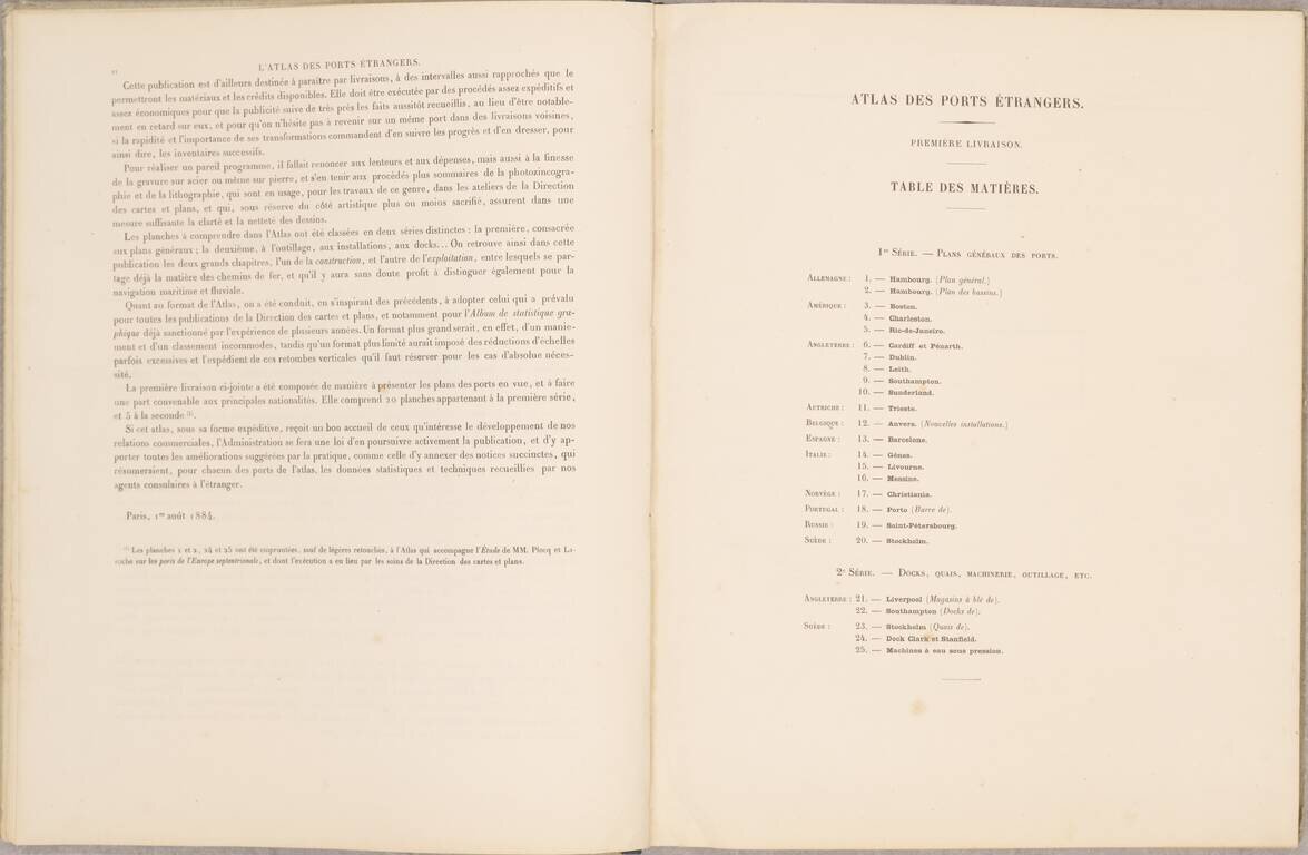 Atlas des Ports Etrangers.. Premiere Livraison . . . M DCCC LXXXIV (Includng Charleston & Boston)
