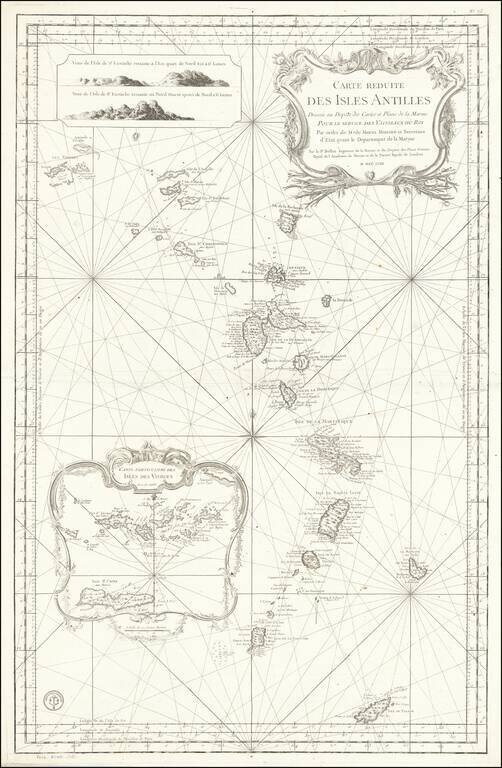 Carte Reduite des Isles Antilles Dressee au Depost des Cartes et Plans de la Marine… [Large Inset of Virgin Islands]