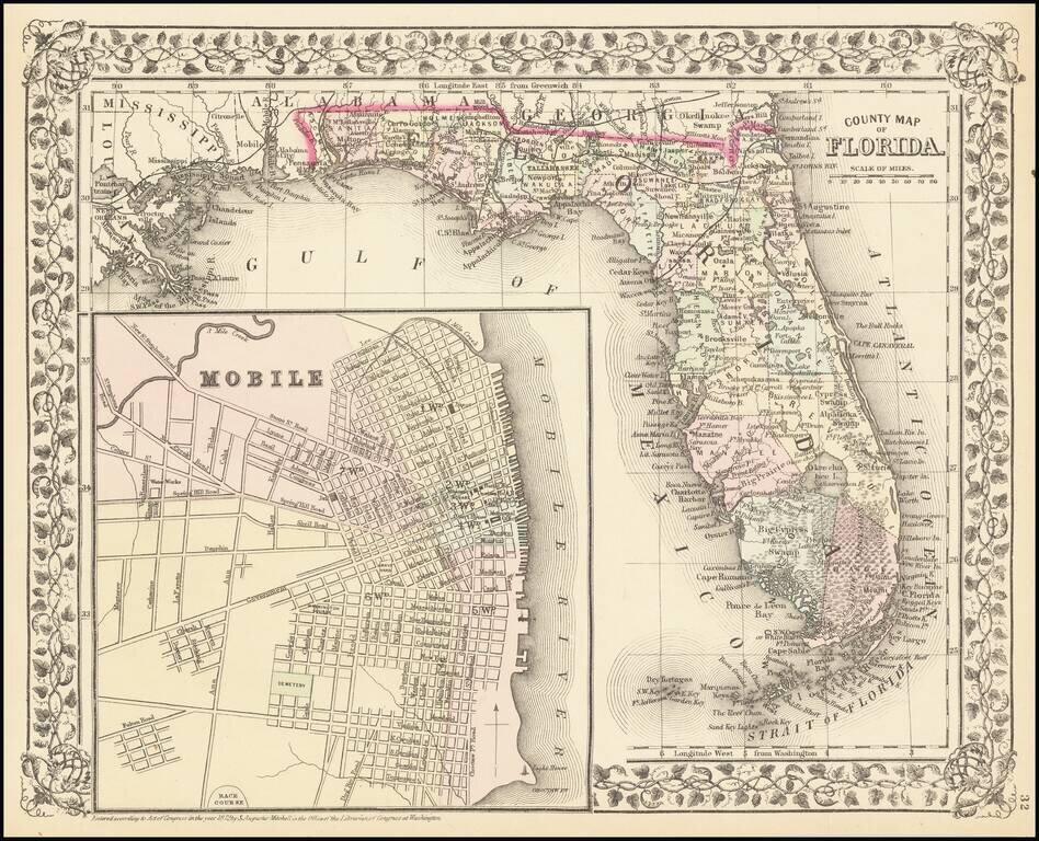 County Map of Florida  [with inset of Mobile]