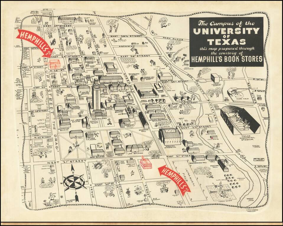 The Campus of The University of Texas.  Austin, Texas.  Map Originated and Distributed by Hemphill's Book Stores