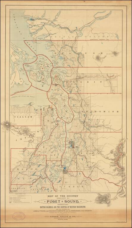 Map of the Country Adjacent To Puget Sound Embracing British Columbia and the Counties of Western Washington and also showing the Lines of Travel and Railways Complete and the Resources of the Country.  Compiled from the Latest Records and Information