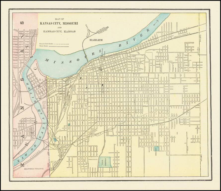 Map of Kansas City, Missouri and Kansas City, Kansas