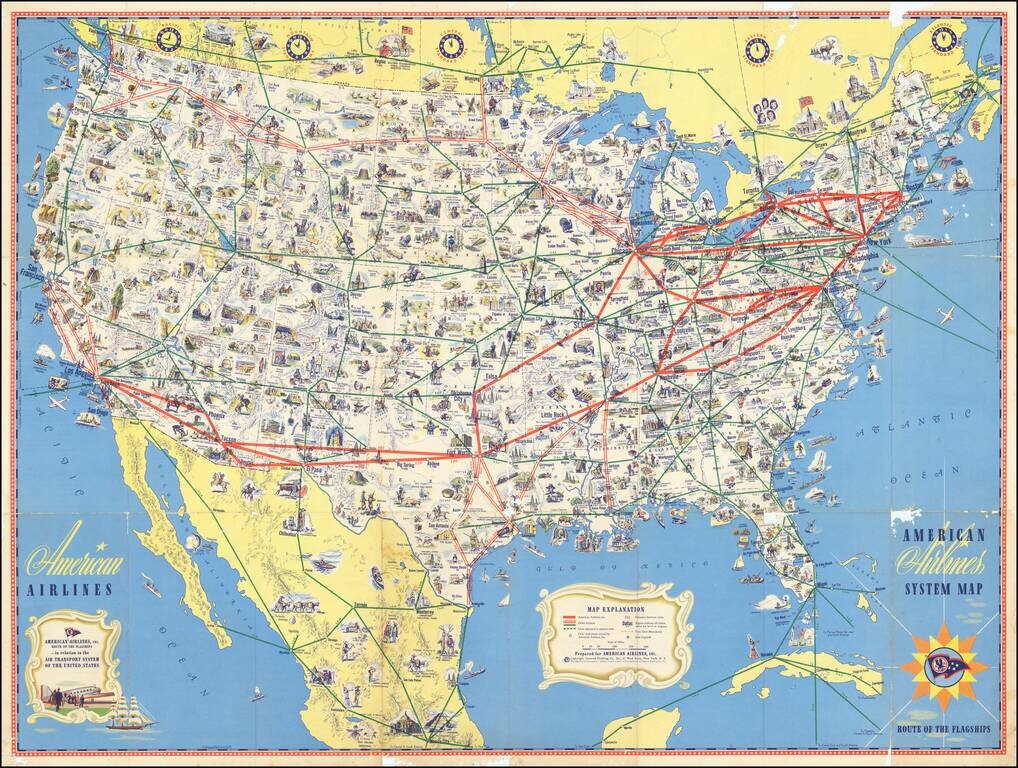 American Airlines System Map  -- Route of the Flagships