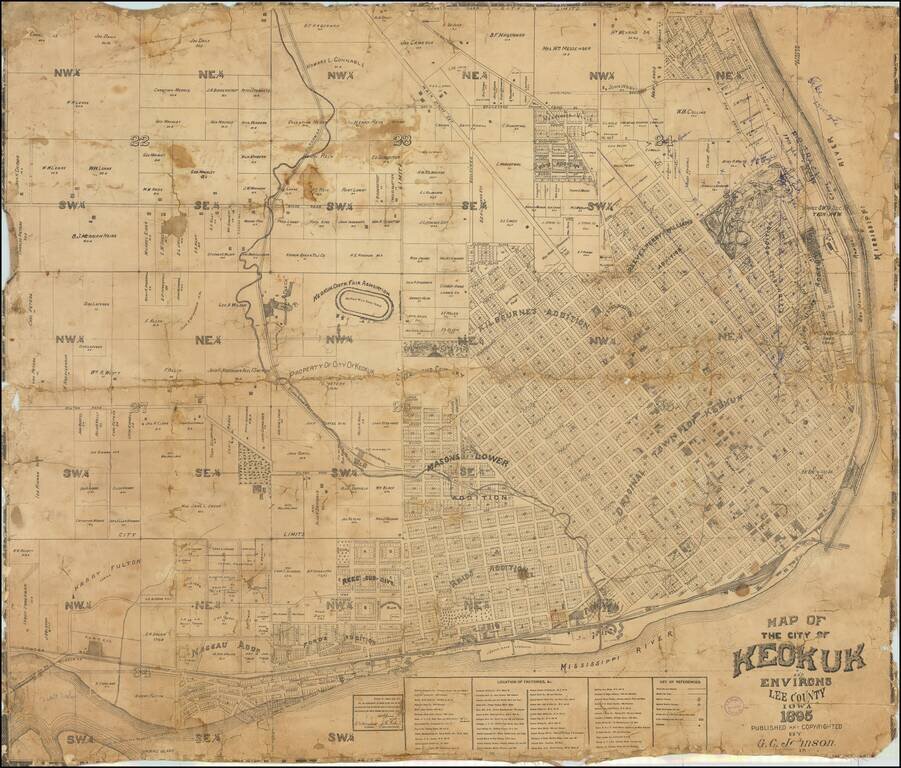 Map of the City of Keokuk and Environs Lee County Iowa 1895 Published and Copyrighted By G.C. Johnson 1895