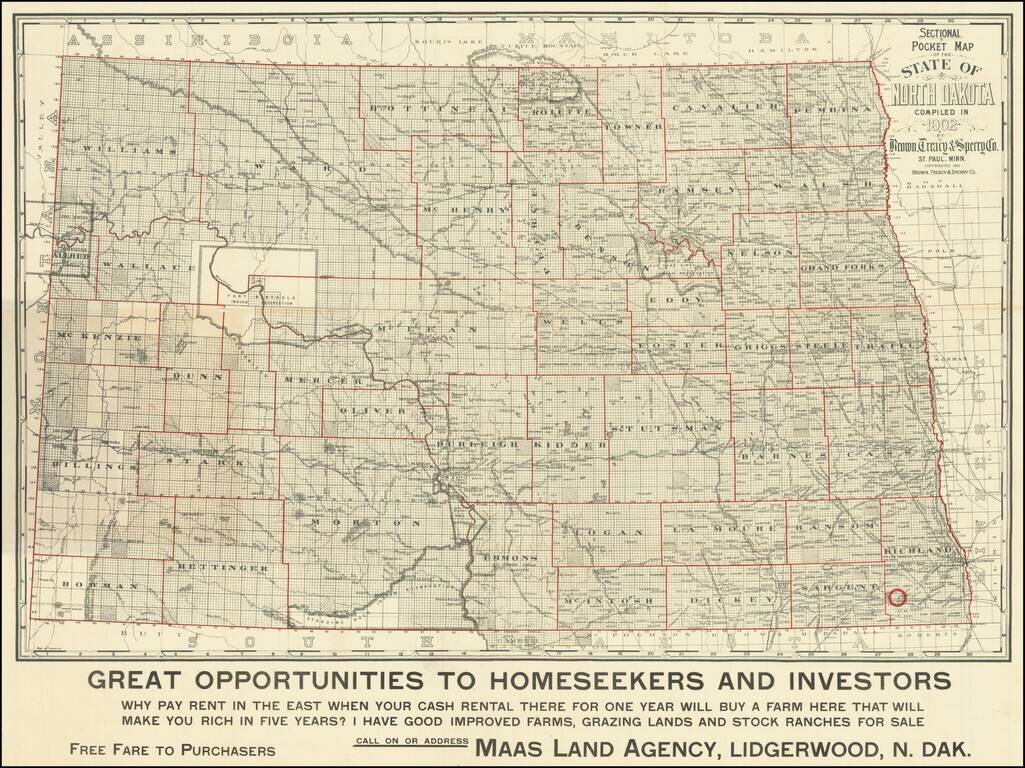 Sectional Pocket Map of the State of North Dakota Compiled in 1902