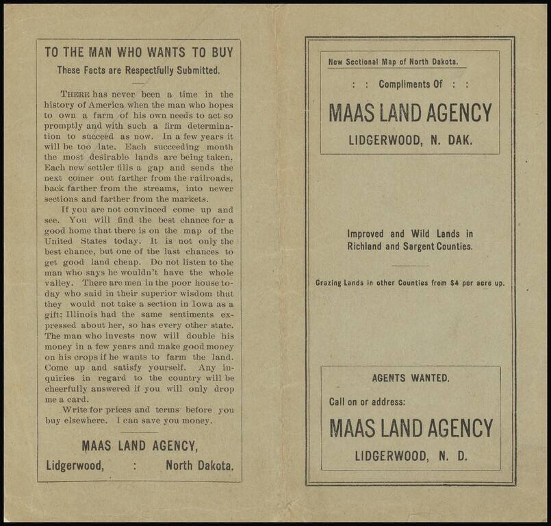 Sectional Pocket Map of the State of North Dakota Compiled in 1902