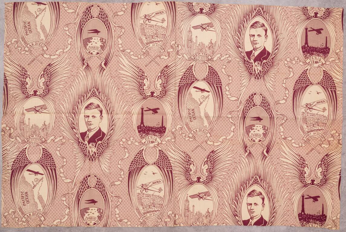 [Charles Lindbergh - 1st Trans-Atlantic Flight - Printed on Linen]