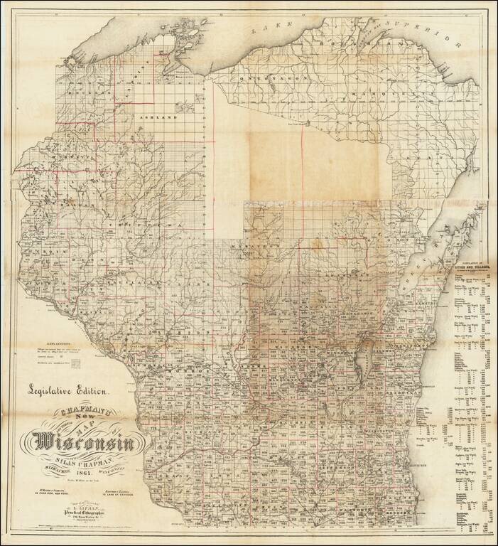 Chapman's New Sectional Map of Wisconsin . . . 1861