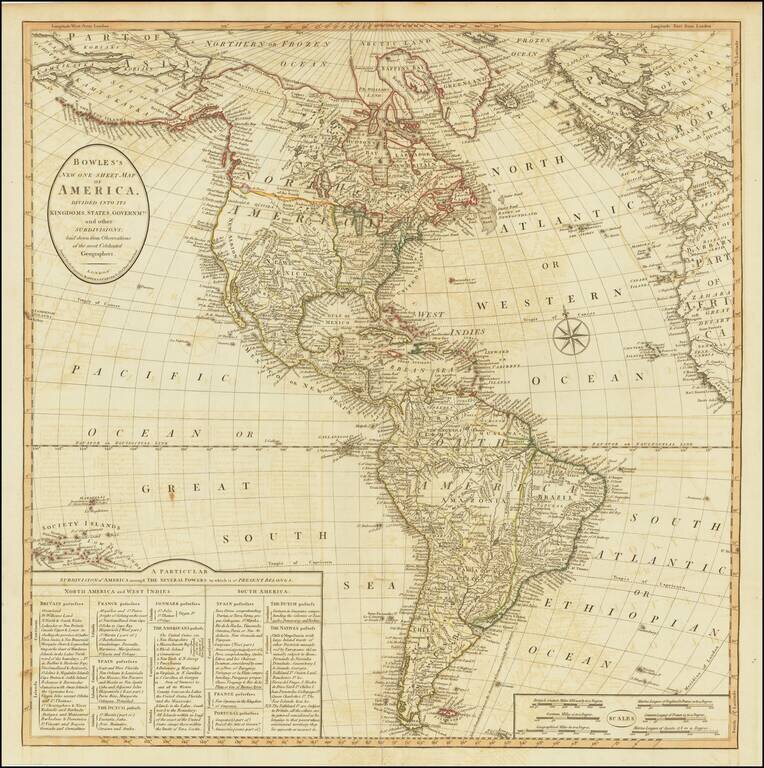 Bowes New One Sheet Map of America, Divided Into Its Kingdoms, States, Governm.ts and Other Subdivisions . . . Bowles & Carver . . .