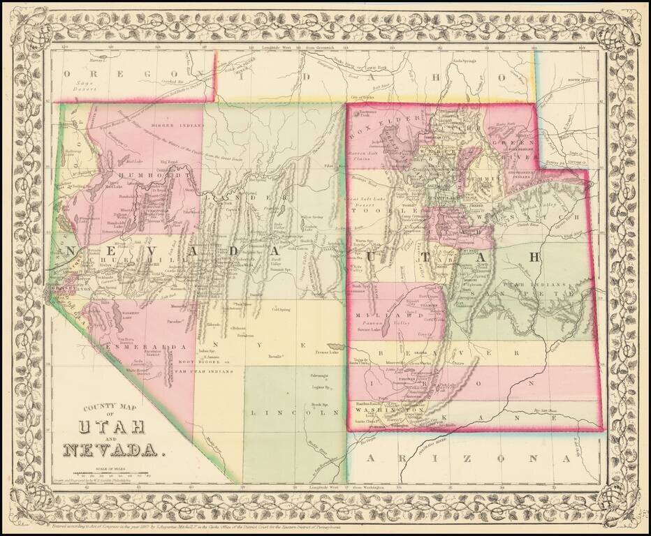 County Map of Utah and Nevada