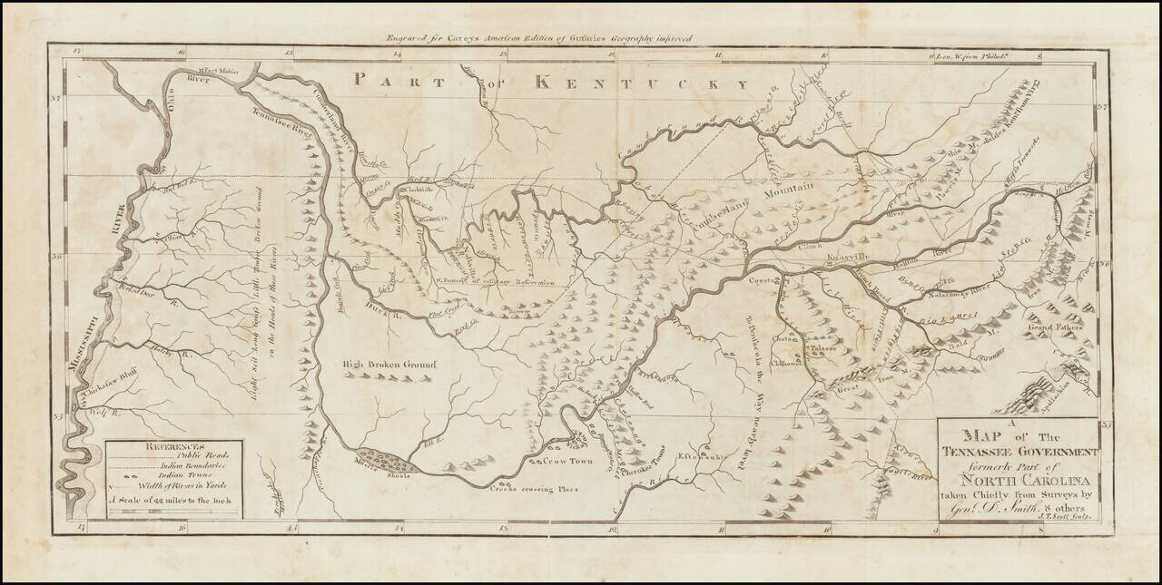 A Map of The Tennassee Government formerly Part of North Carolina taken Chiefly from Surveys By Gen.l D. Smith & others. J.T. Scott Sculp.