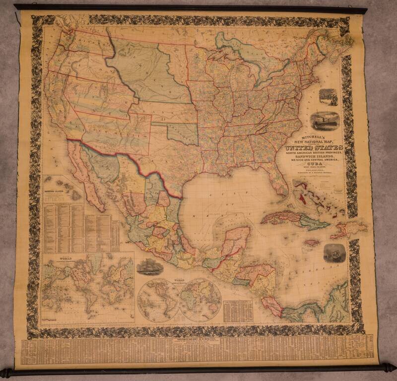 Mitchell's New National Map, Exhibiting The United States with the North American British Provinces, Sandwich Islands, Mexico and Central America, Together with Cuba and the other West India Islands . . . 1858