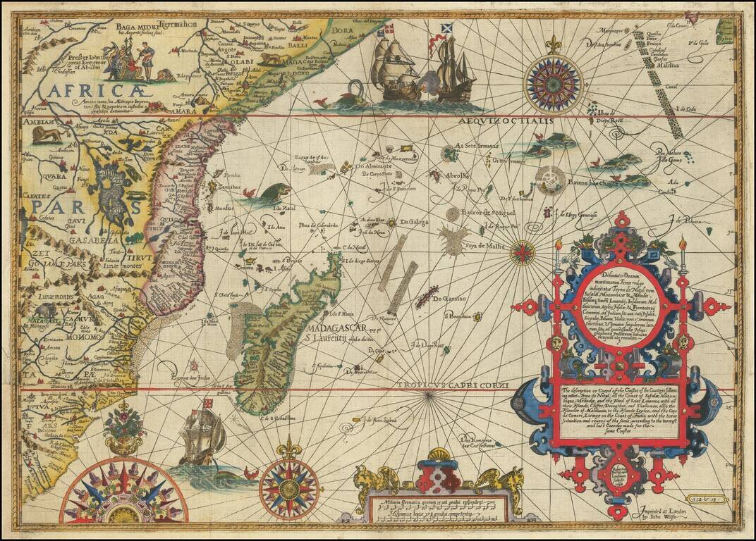 [Rare English Edition!]  Delineatio Orarum Maritimarum, Terrae vulgo Indigetatae Terra do Natal, item Sofalae, Mozambicae, & Melindae . . .   /  The description or Caerd of the Coastes of the Countreys following called ~ Terra do Natal, all the Coast of S