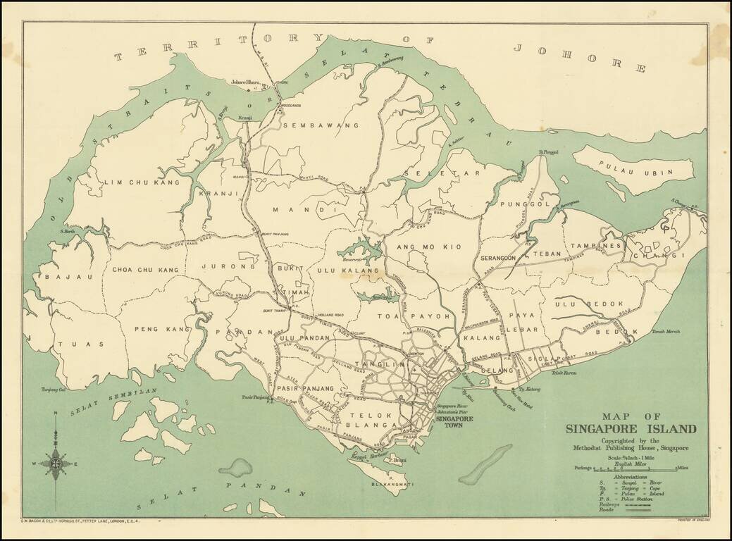 Map of Singapore Island Copyrighted by the Methodist Publishing House, Singapore