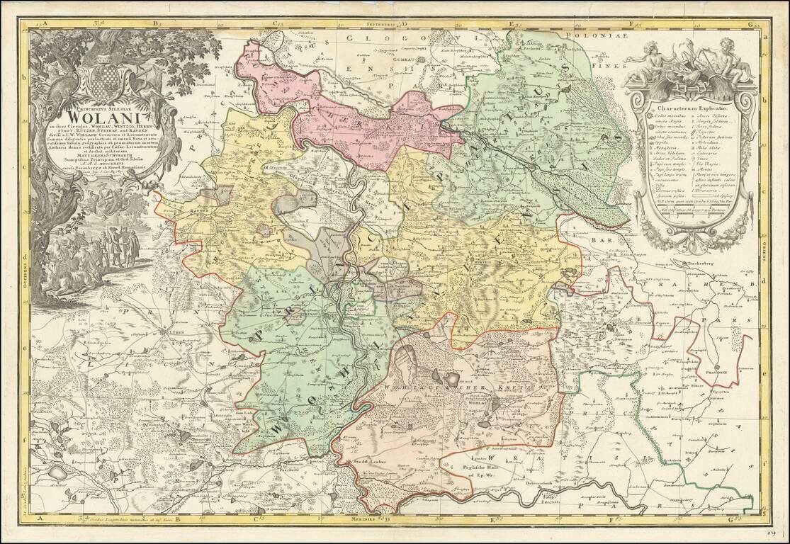 Principatus Silesiae Wolani in suos Circulos, Wholav, Wintgzig, Herrn-Stadt, Rutzen, Seinav und Rauden divisi a I.W. Wieland . . . .MDCCXXXVI