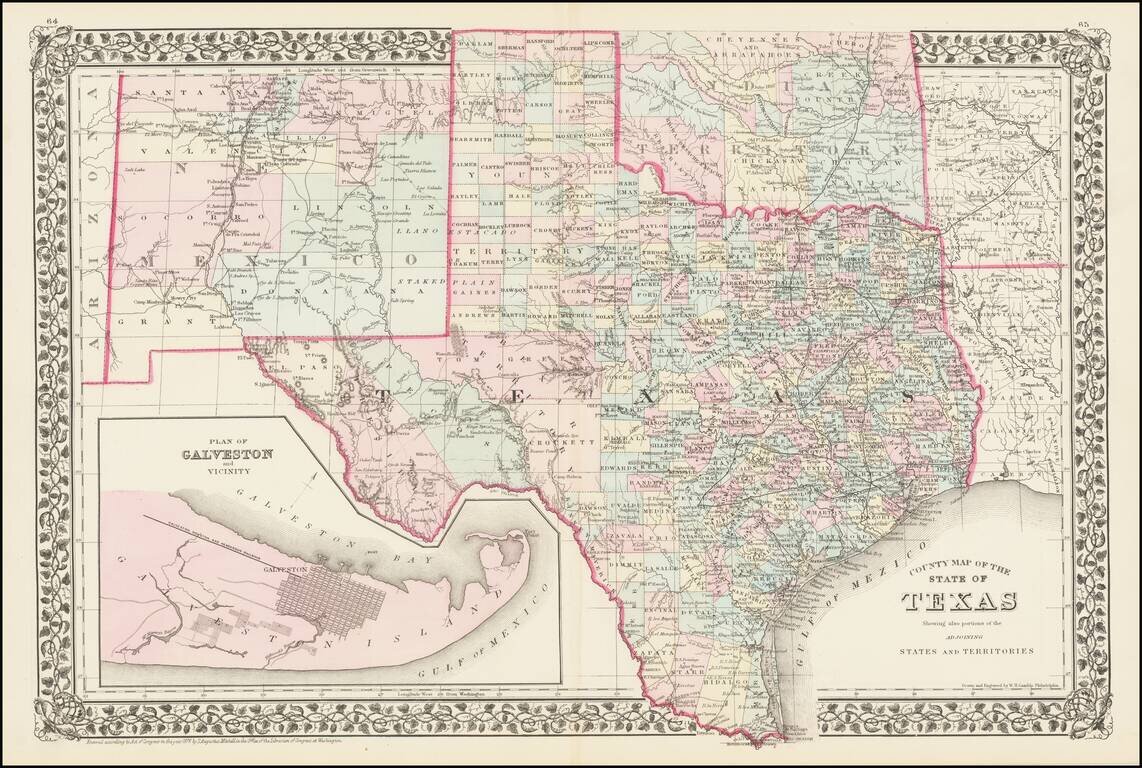 County Map of The State of Texas Showing also portions of the Adjoining States and Territories