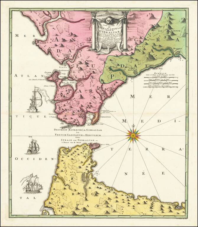 Carte nouvelle De L'Isle de Cadix & du Detroit de Gibraltar Levee par Jean de Petit… Publicee par Mr. Weidler…