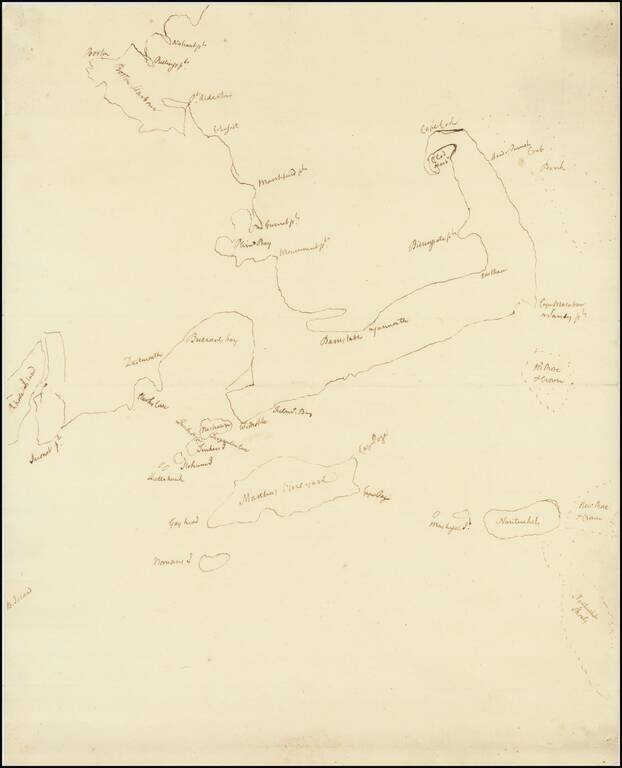 [Manuscript Sea Chart of Cape Cod area / Nantucket / Martha's Vineyard / Boston Bay]
