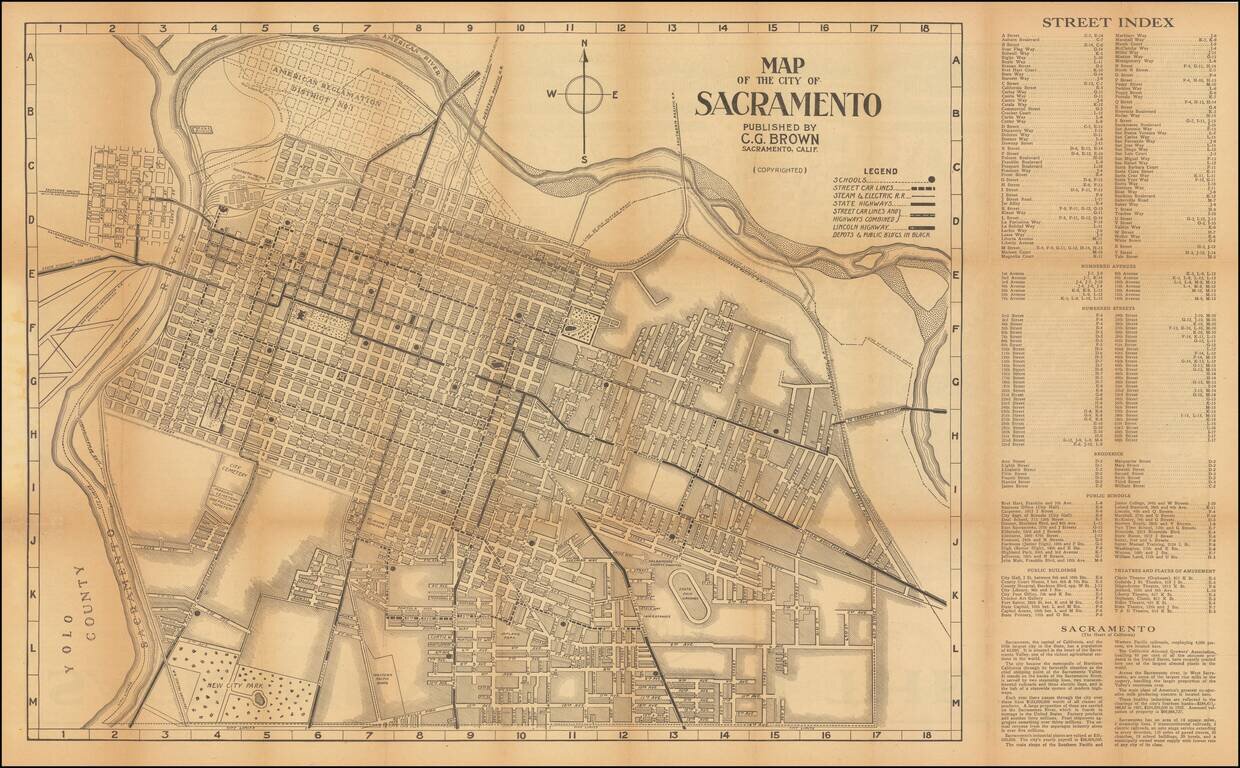 Sacramento From The Sky  The Heart of California  / Map of The City of Sacramento Published by C.G. Brown