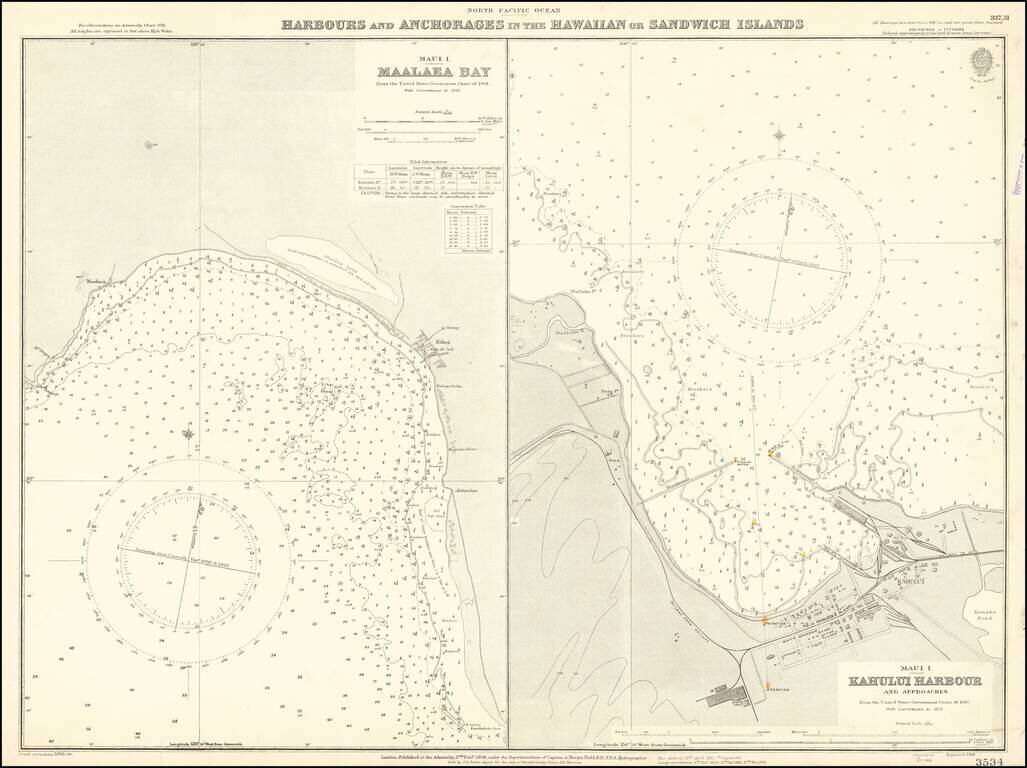 (Maui). Harbours and Anchorages in the Hawaiian or Sandwich Islands. [Maalaea Bay and Kahului Harbor and Approaches]
