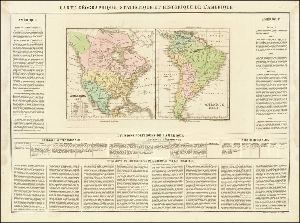 Carte Geographique, Statistique et Historique De L'Amerique