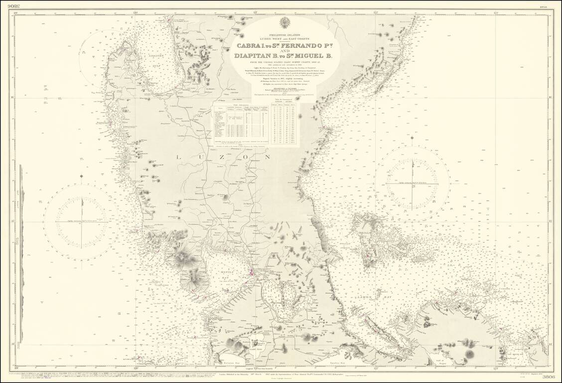 Philippine Islands Luzon-West and East Coasts  --- Cabra I. to Sn. Fernando Pt. and Diapitan B. t o Sn. Miguel B. From the United States Coast Survey Charts 1909-23 . . .