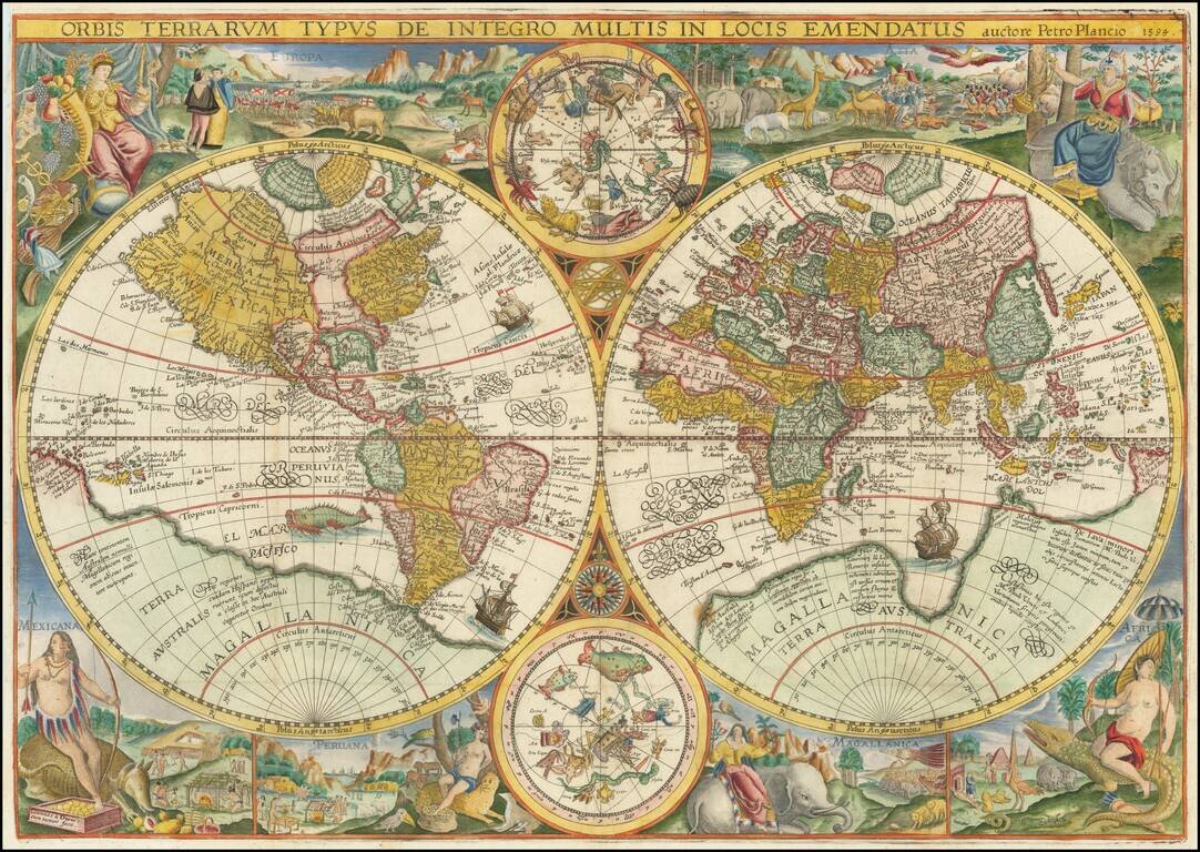 Orbis Terrarum Typus De Integro Multis In Locis Emendatus auctore Petro Plancio 1594