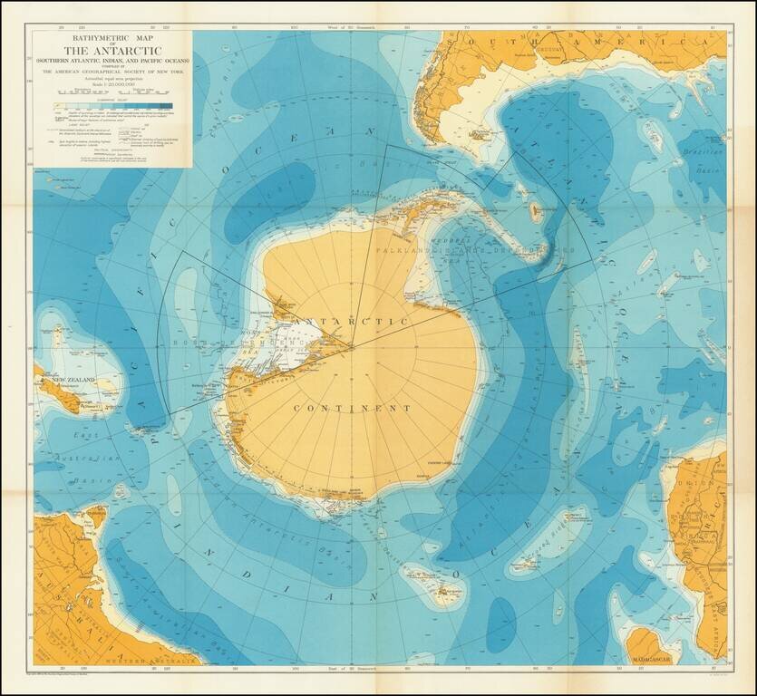 Brief History of Polar Exploration since the Introduction of Flying by W.L.G. Joerg to accompany a Physical Map of the Arctic and a Bathymetric Map of the Antarctic