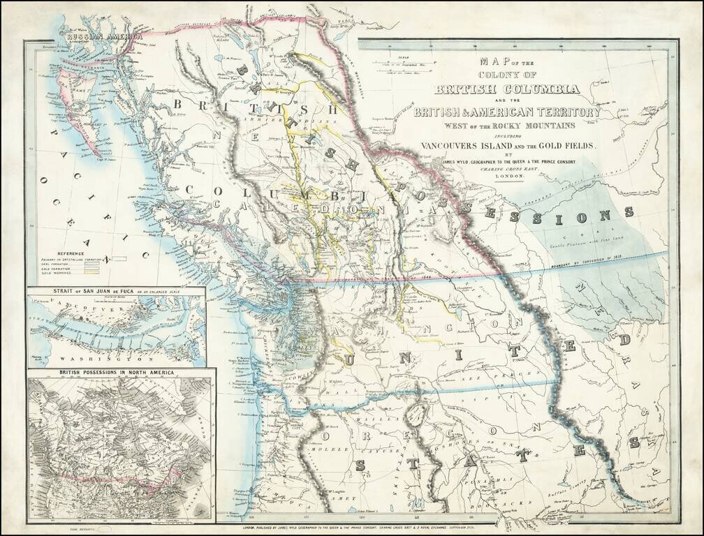 Map of the Colony of British Columbia and the British & American Territory West of the Rocky Mountains Including Vancouvers Island and the Gold Fields.