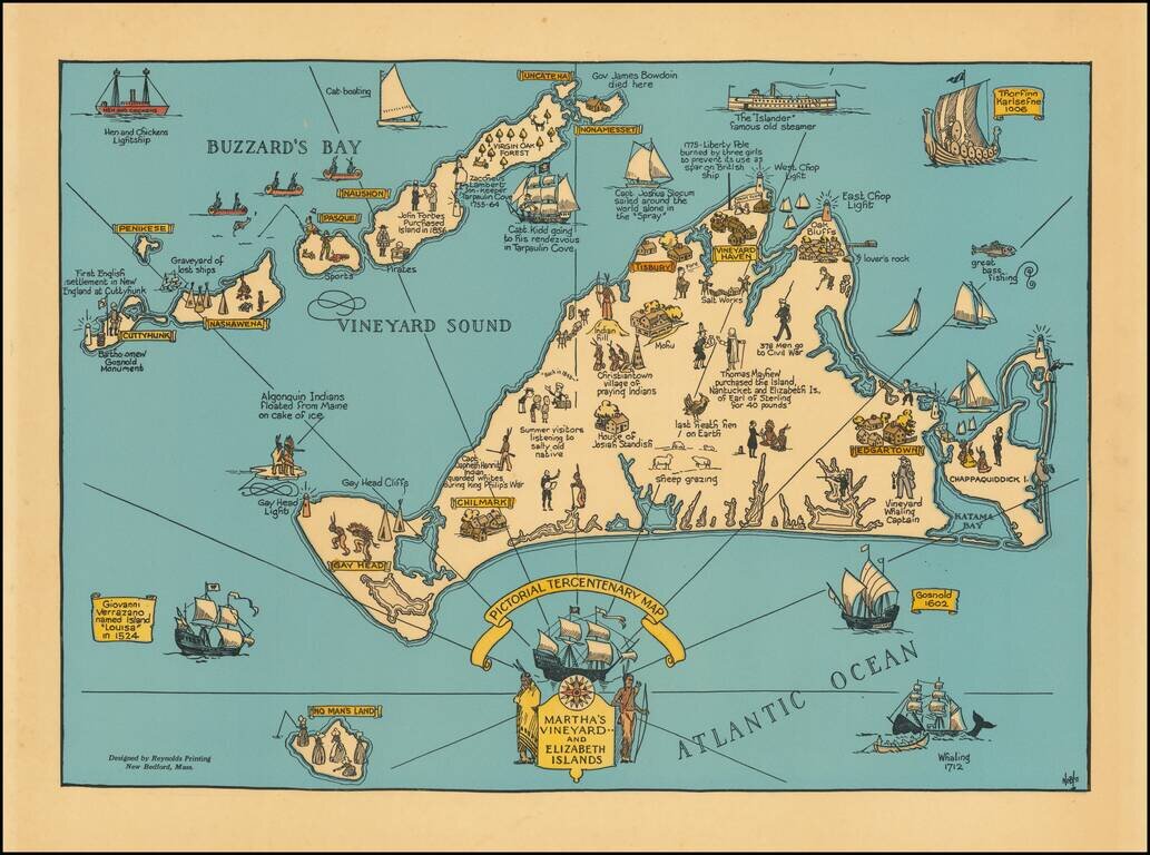 Pictorial Tercentenary Map Martha's Vineyard and Elizabeth Islands
