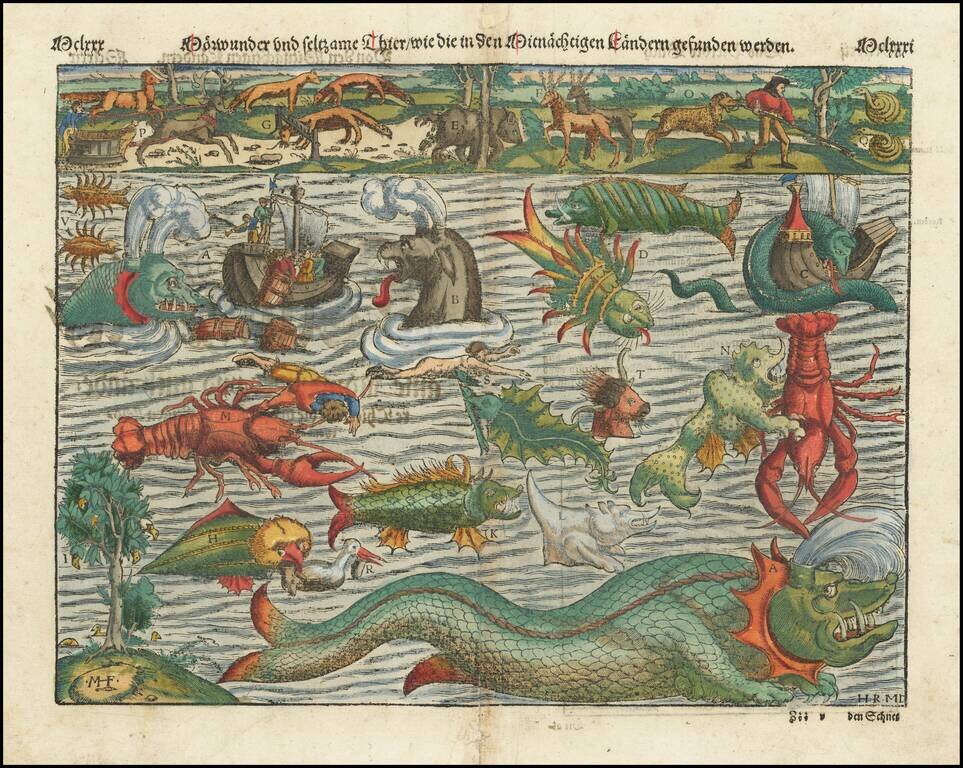 Meerwunder und Seltzame Thier/Wie Die In Den Mitnacßtigen Landern Gefunden Werden [Munster's Famous Chart of Sea Monsters]