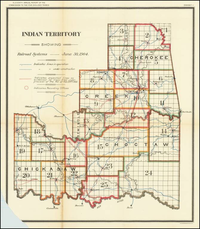 Indian Territory Showing Railroad Systems -- June 30, 1904