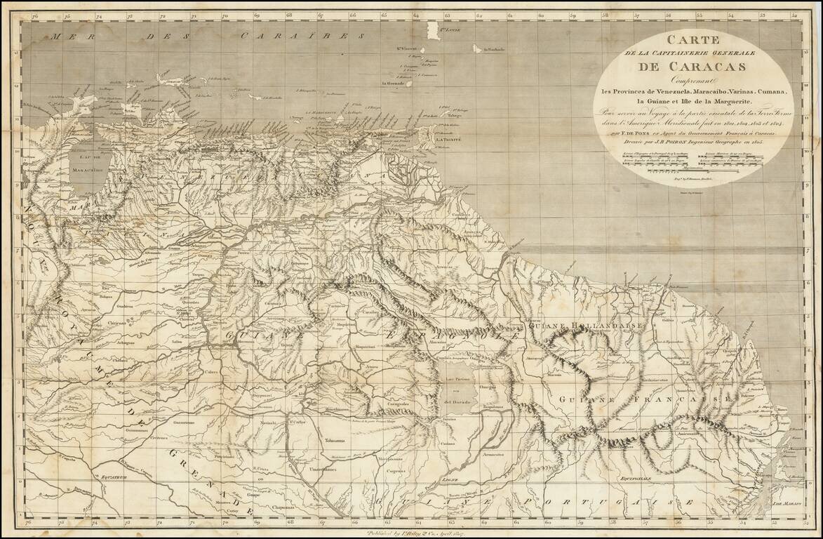 Carte de la Capitainerie Generale De Caracas Comprenant les Provinces de Venezuela, Maracaibo, Varinas, Cumana, la Guiane, et Isle de la Margeurite, Pour servir au Voyage a la partie oriental de la Terre Ferme dans l'Amerique Meridionale fait en 1801, 180
