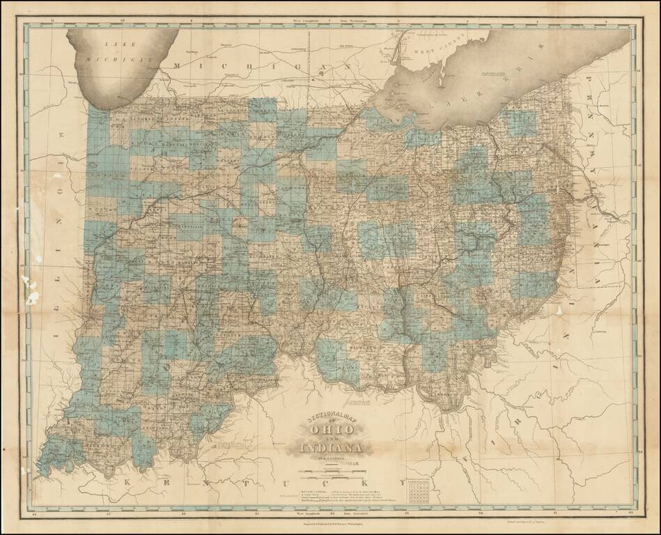 Sectional Map of Ohio and Indiana By H.S. Tanner. 1848.