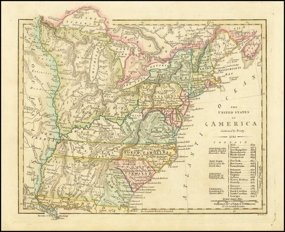 The United States of America Confirmed By Treaty 1783 [shows Franklinia]