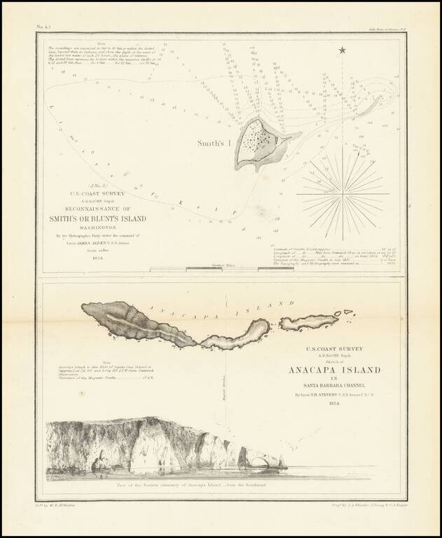 Sketch of Anacapa Island In Santa Barbara Channel . . .  1854 [with] Reconnaissance of Smith's or Blunt's Island Washington . . .  1854  [J.A. Whistler engraving]