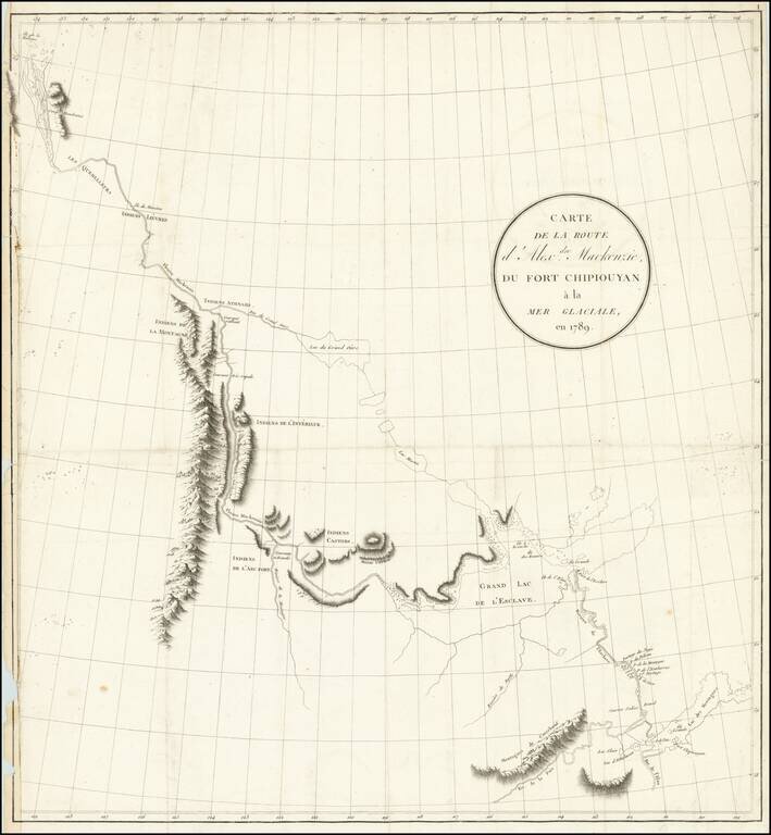 Carte de la Route d'Alexdre. Mackenzie, du Fort Chipiouyan a la Mer Glaciale, en 1789.