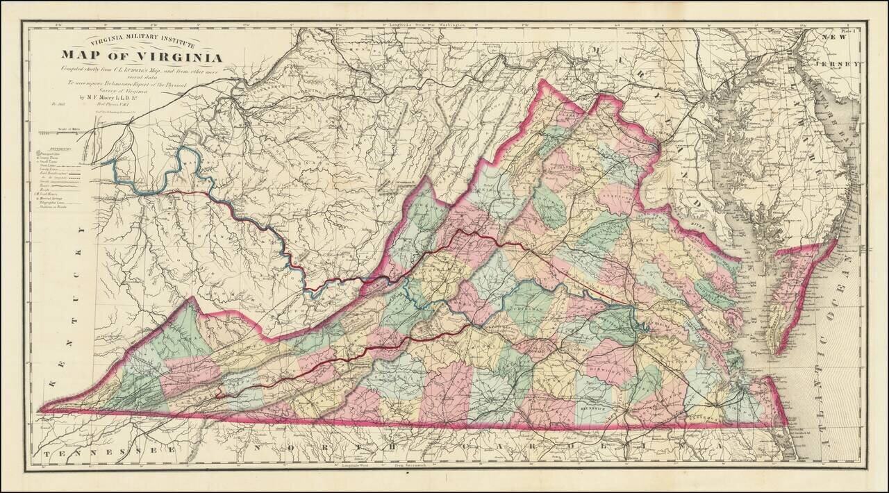 Virginia Military Institute Map of Virginia Compiled chiefly from C.L. Ludwig's Map nd from other more recent data . . . by M.F. Maury L.L.D. &c. Dec. 1868 Engd. by C.L. Ludwig Richmond, Va.