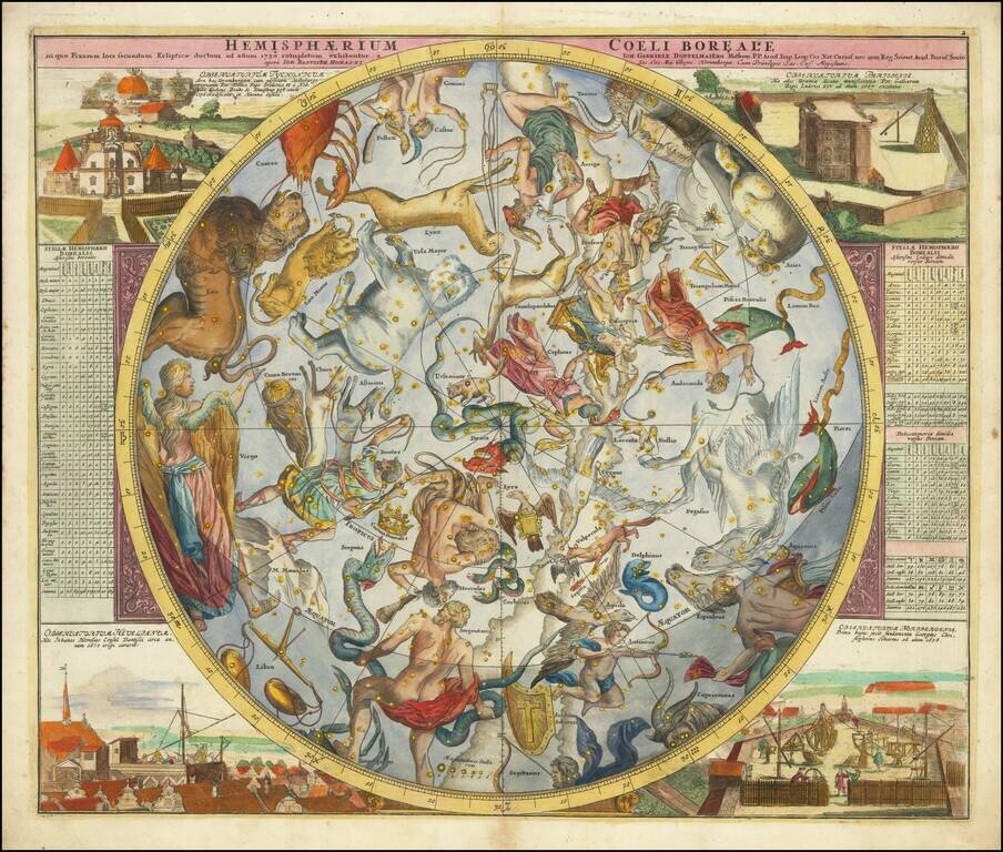 Hemisphaerium Coeli Boreale in quo Fixarum loca secundum Eclipticae ductum ad anum 1730 . . .