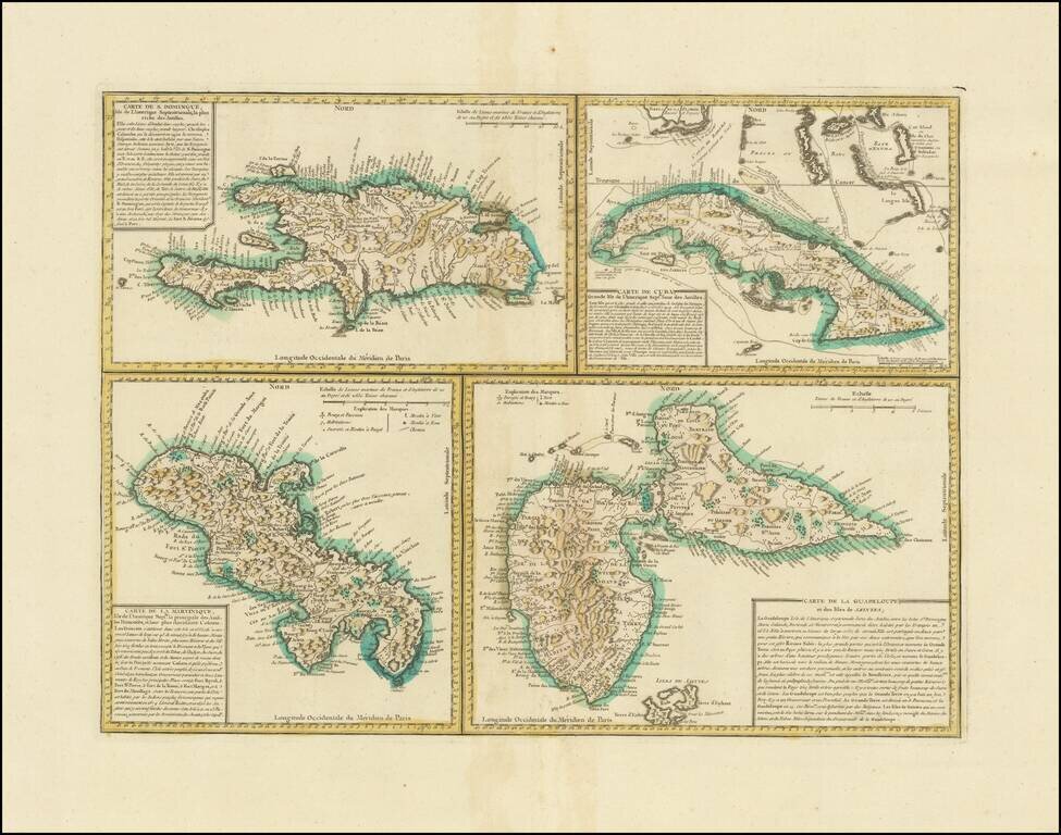 [Hispaniola, Cuba, Martinique and Guadalupe]  Carte de S.Domingue . . . /  Carte de Cuba . . . /  Carte de Martinique . . . / Carte de Guadalupe et des Isles de Saintes . .